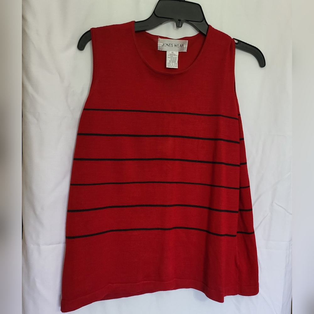 Jones Wear Womens Red Black Stripe Silk Blend Sleeveless Career Top XL Vintage